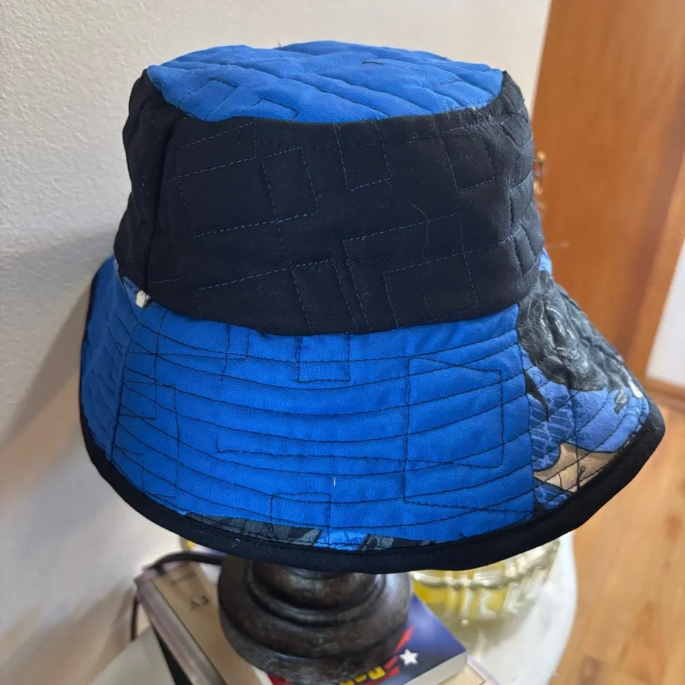 22” Batman/Houndstooth Blue and Black Reversible‎ Bucket Hat Hand Crafted 002
